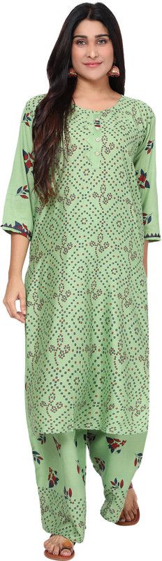 Pack of 2 Women Polka Print Viscose Rayon Straight Kurta  (Green)