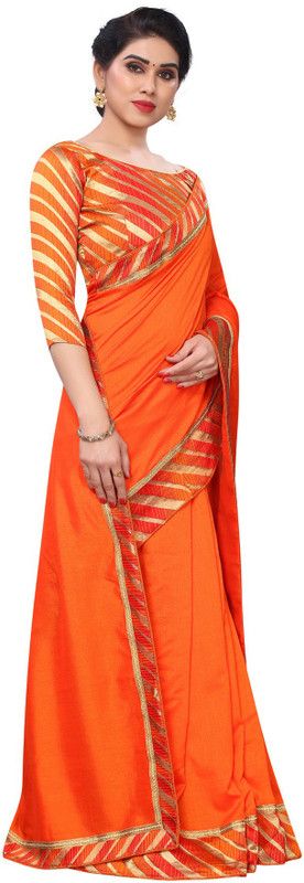 Applique Bollywood Art Silk Saree  (Orange)