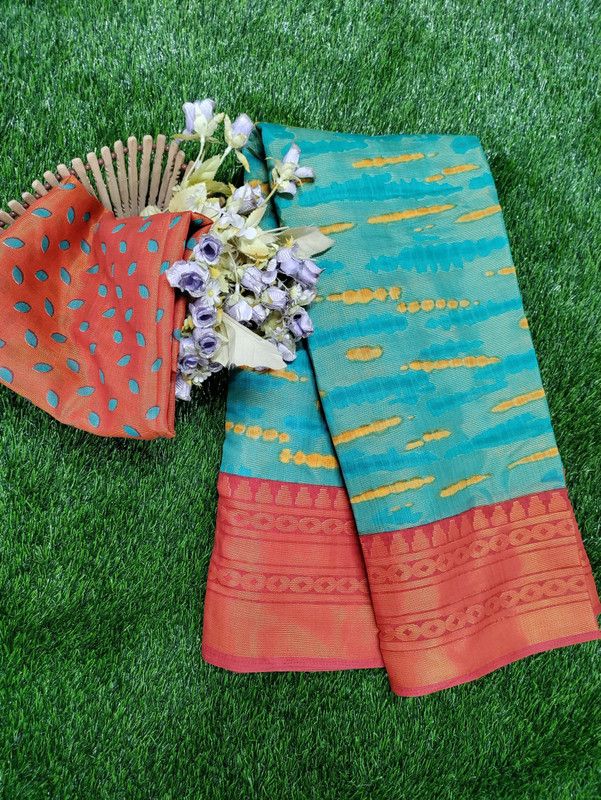 Bollywood Brasso Saree  (Light Blue, Pink)