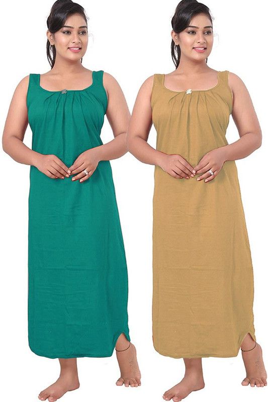 Pack of 2 Women Nighty Set  (Beige, Dark Green)