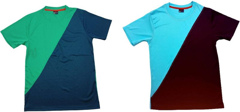 Pack of 2 Men Colorblock Round Neck Elastane Multicolor T-Shirt