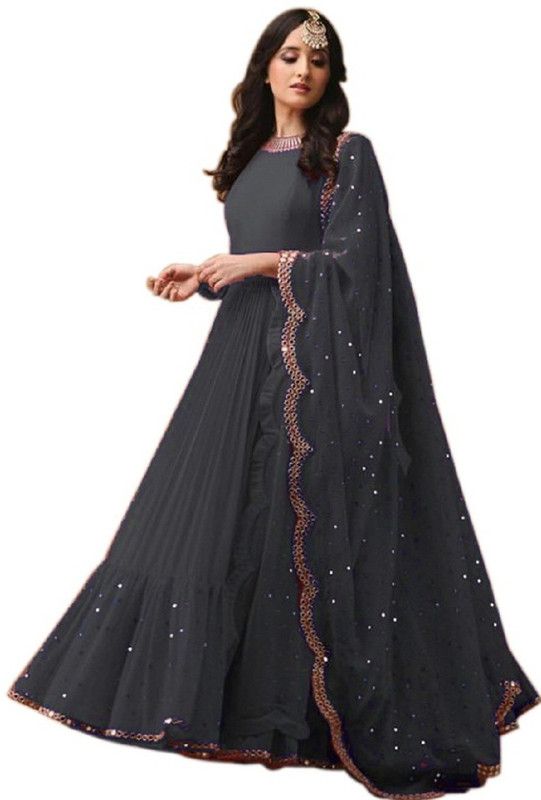 Solid Georgette Semi Stitched Anarkali Gown  (Grey)