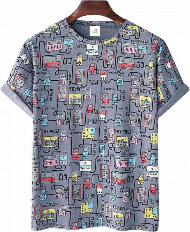 Men's Round Neck Half Sleeve Regular Use T-Shirt Men Printed Round Neck Polyester Grey T-Shirt