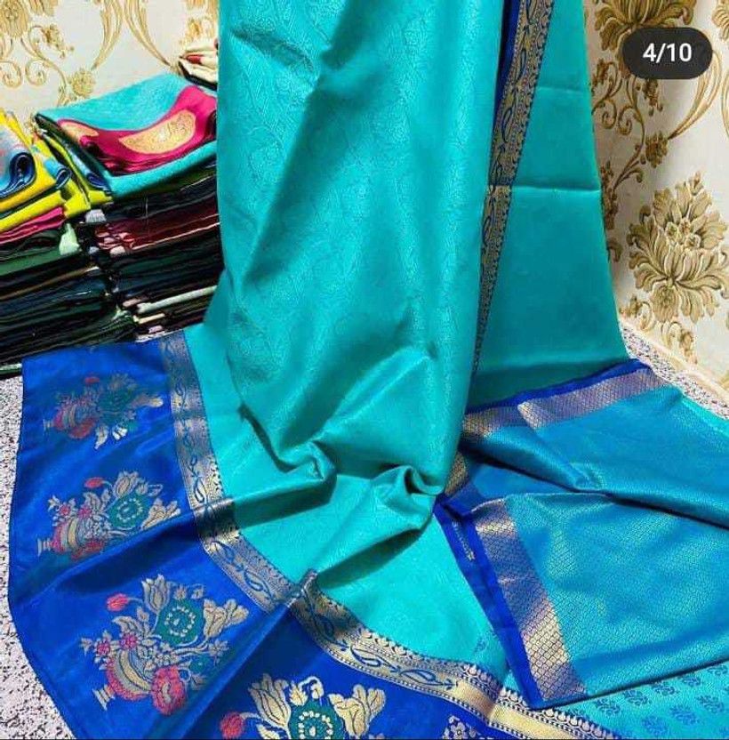 Woven Banarasi Organza Saree  (Light Blue)