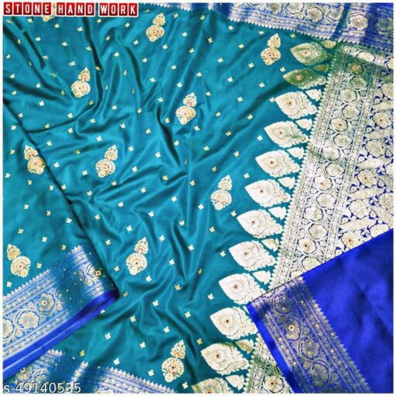 Banarasi Satin Saree  (Light Blue)
