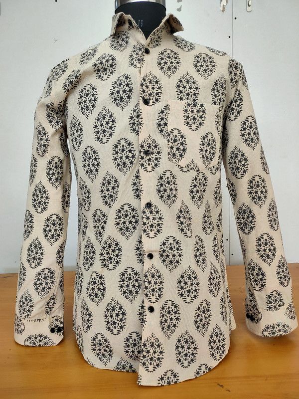 Men Printed Casual Beige, Black Shirt