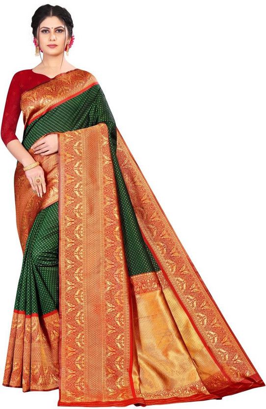 Woven Bhagalpuri Art Silk Saree  (Green)
