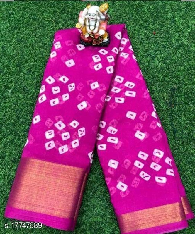 Bandhej Cotton Blend Saree  (Pink)