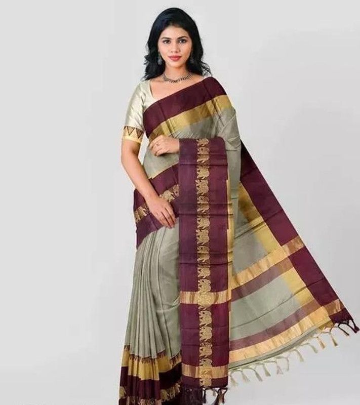 Self Design Paithani Cotton Silk Saree  (Beige)