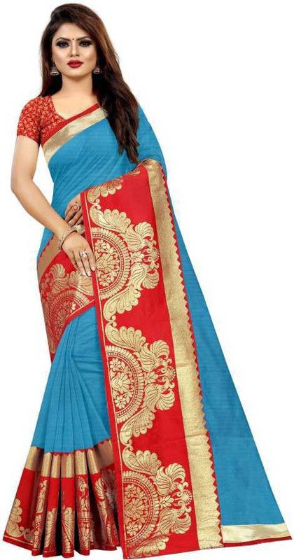 Paisley, Solid/Plain Chanderi Cotton Silk Saree  (Light Blue)