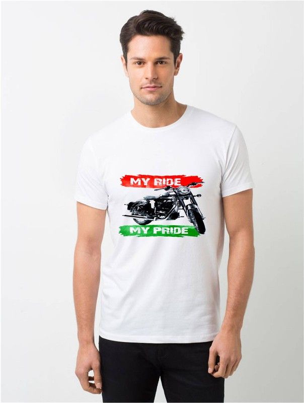My Ride, My Pride, Royal Enfield, Bullet Bike Tshirt -T2 Men Printed Round Neck Polyester White T-Shirt