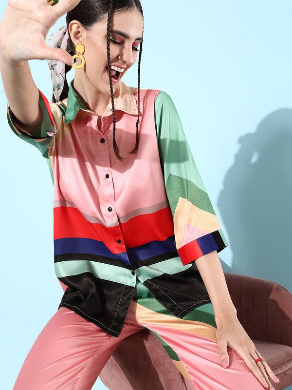 Women Co-ords Pink Colorblock