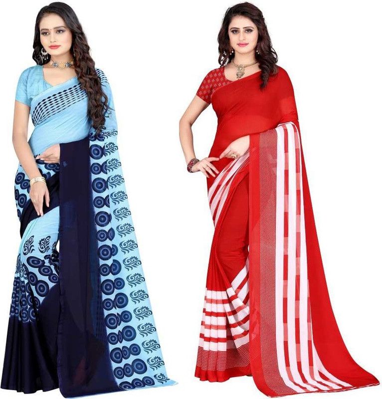 Printed Daily Wear Georgette Saree  (Pack of 2, Multicolor)