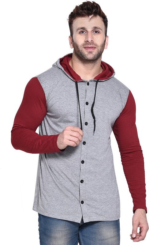 Faizaan Men Solid Round Neck Cotton Blend Maroon, Grey T-Shirt