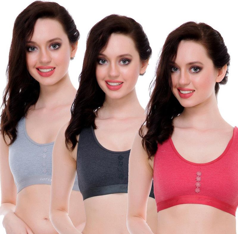Pack of 3 Women Sports Non Padded Bra  (Grey, Black, Red)