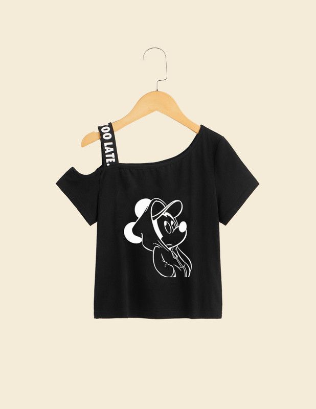 Girls Casual Pure Cotton Off Shouldered Top  (Black, Pack of 1)