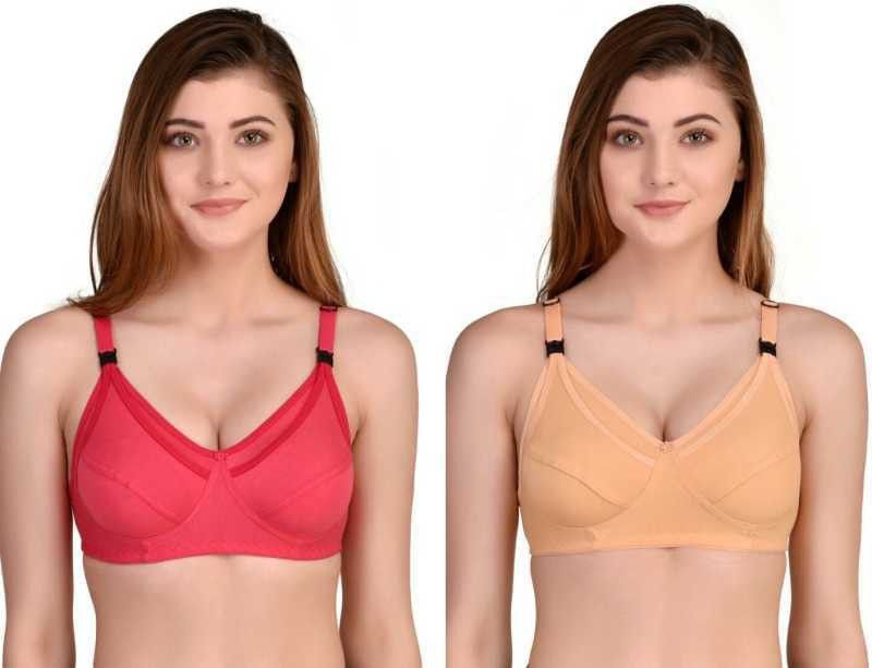 Pack of 2 Women Maternity/Nursing Non Padded Bra  (Beige, Red)