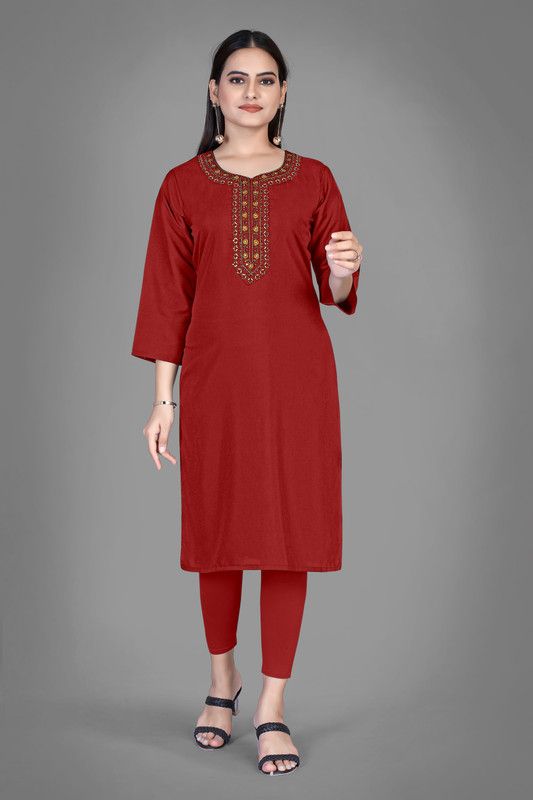 Women Embroidered Cotton Blend A-line Kurta  (Blue)