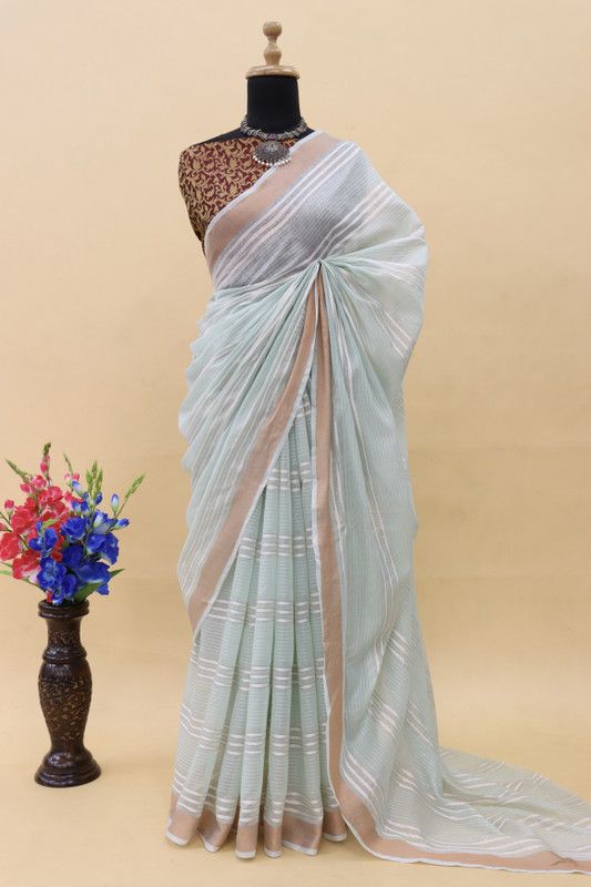 Striped Kanjivaram Jacquard Saree  (Multicolor)