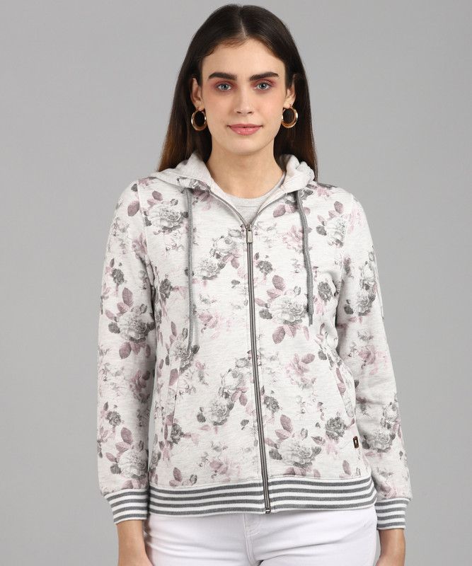Women Full Sleeve Floral Print Hooded Sweatshirt
