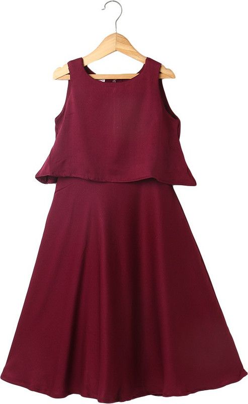 Girls Maxi/Full Length Casual Dress  (Maroon, Sleeveless)