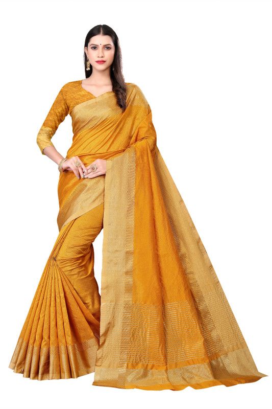 Self Design Kanjivaram Cotton Blend Saree  (Red)