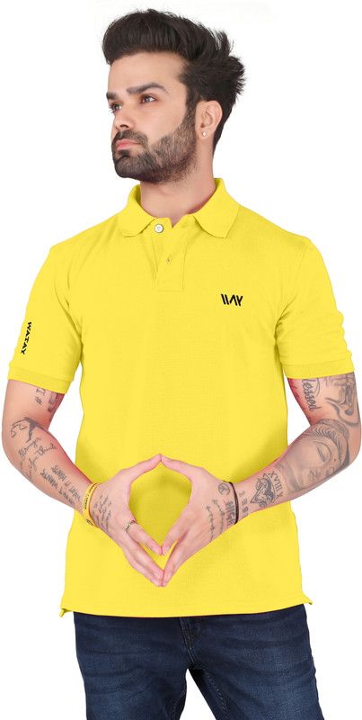 Solid, Printed, Washed Men Yellow T-Shirt