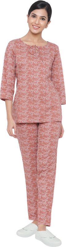 Women Shirt & Pyjama set Maroon Printed