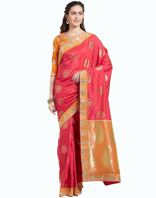 Embroidered Bollywood Silk Blend, Cotton Blend Saree  (Pink)