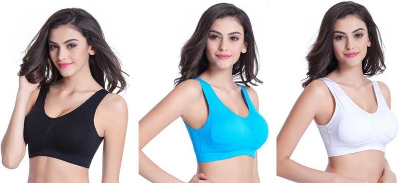 Pack of 3 Women Sports Non Padded Bra  (Black, Blue, White)