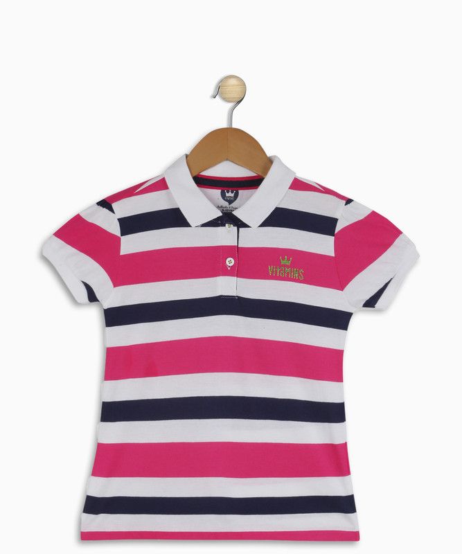 Girls Striped Cotton Blend T Shirt  (Multicolor, Pack of 1)