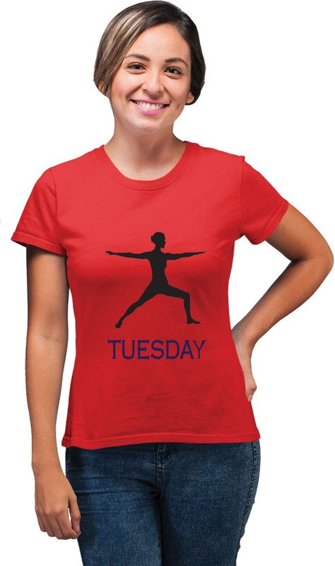 Tshirt on Weekday Exercise Women Printed Round Neck Cotton Blend Red T-Shirt