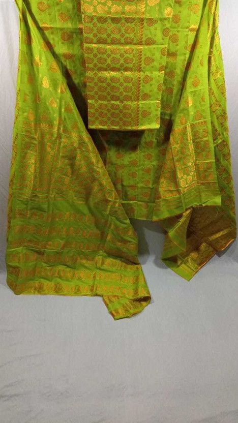 Self Design Assam Silk Cotton Silk Saree  (Pack of 3, Green)
