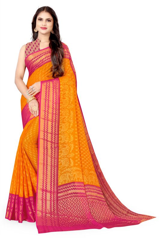 Graphic Print Bollywood Brasso Saree  (Yellow)