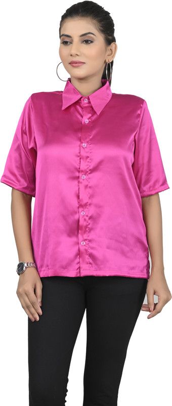 Women Solid Casual Pink Shirt