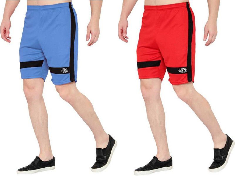 Pack of 2 Solid Men Light Blue, Red Regular Shorts