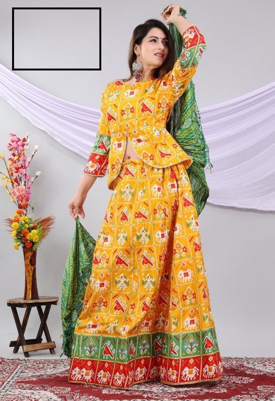 Colorblock Stitched Lehenga with Jacket  (Yellow)