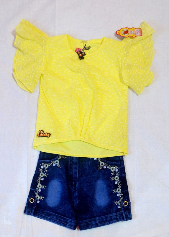 Girls Party(Festive) Top Shorts  (Yellow)