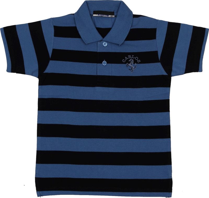 Boys Striped Cotton Blend T Shirt  (Grey, Pack of 1)