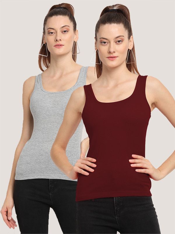 Women Grey, Maroon Tank Top/Vest