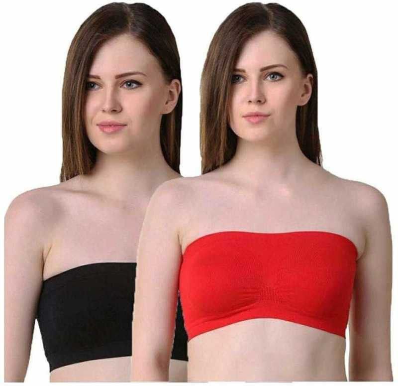 Pack of 2 Women Bandeau/Tube Non Padded Bra  (Red, Black)