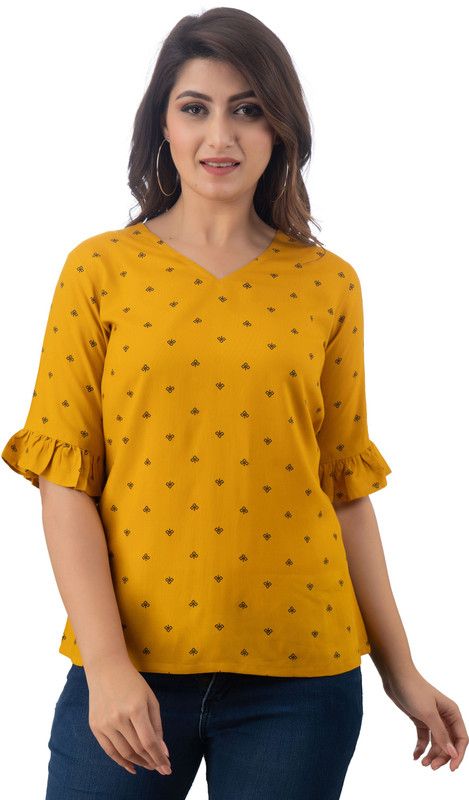 Party Polka Print Women Yellow Top