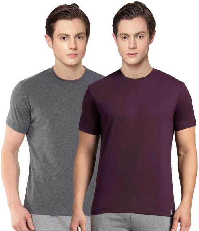 Pack of 2 Men Solid Round Neck Pure Cotton Purple T-Shirt
