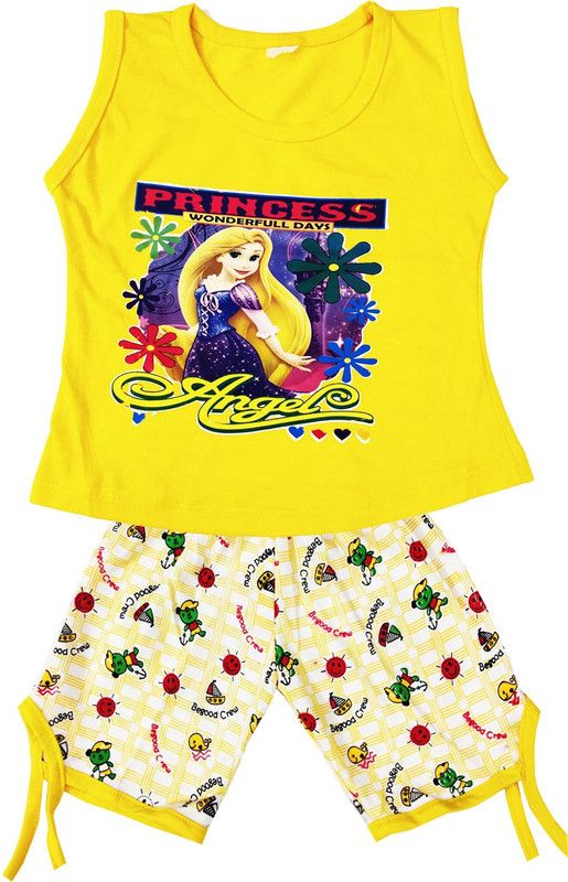 Baby Girls Barbie Casual Top Capri  (Yellow)