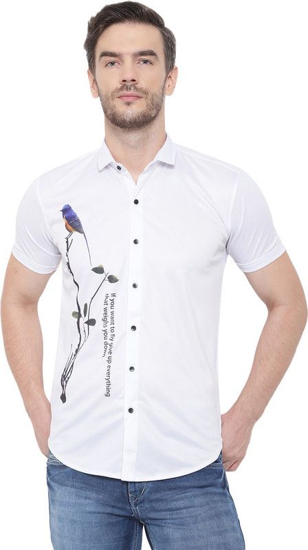 Men Printed Formal White Shirt