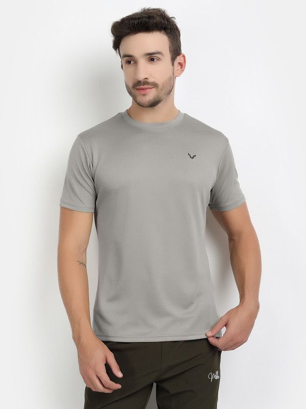Men Solid Round Neck Nylon Grey T-Shirt