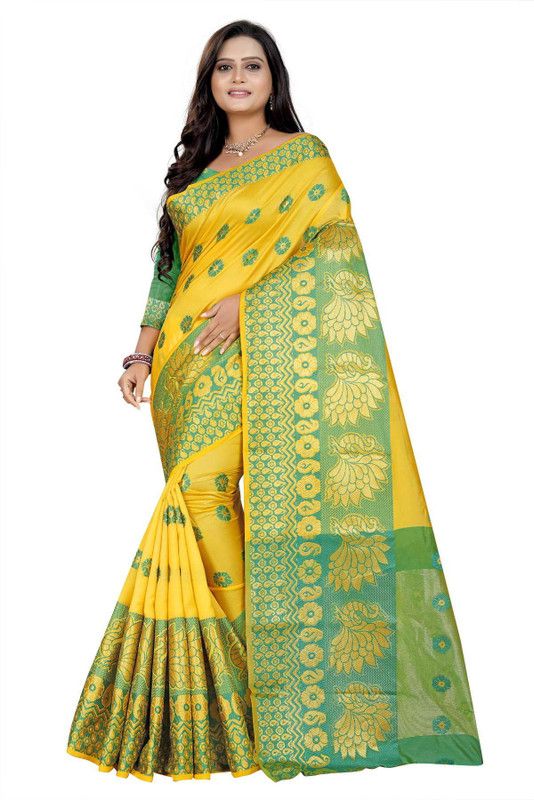 Paisley Bollywood Jacquard Saree  (Yellow)