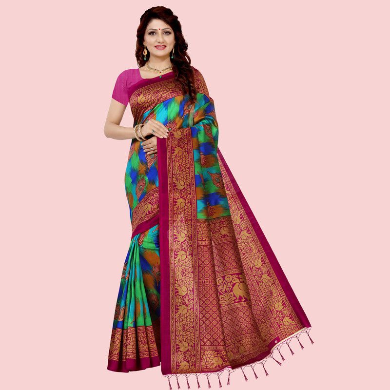 Pochampally Art Silk Saree  (Multicolor)