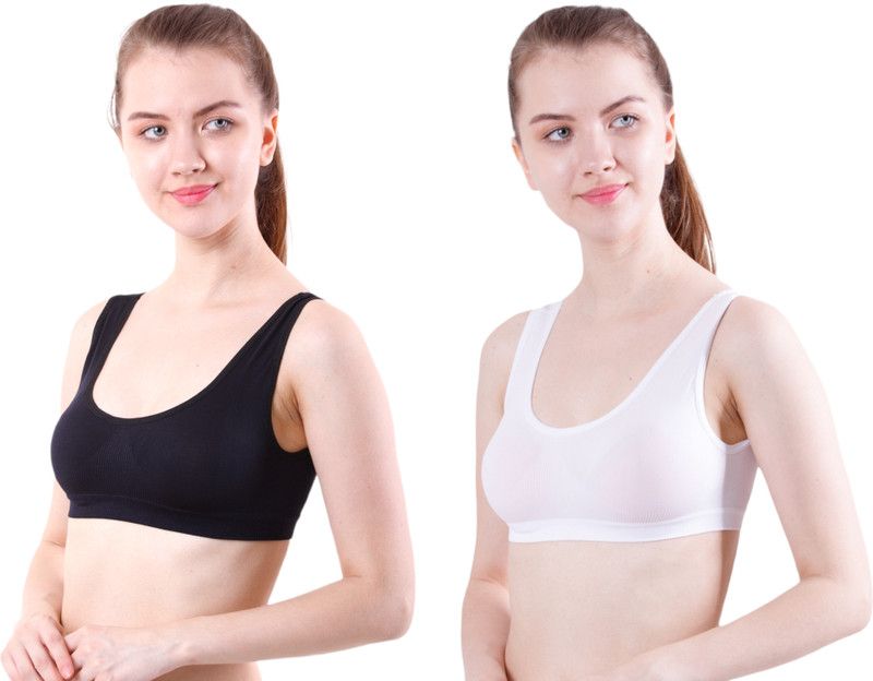 Women Bra Combo [Best fit size upto 32] Girls Sports Non Padded Bra  (Black, White)