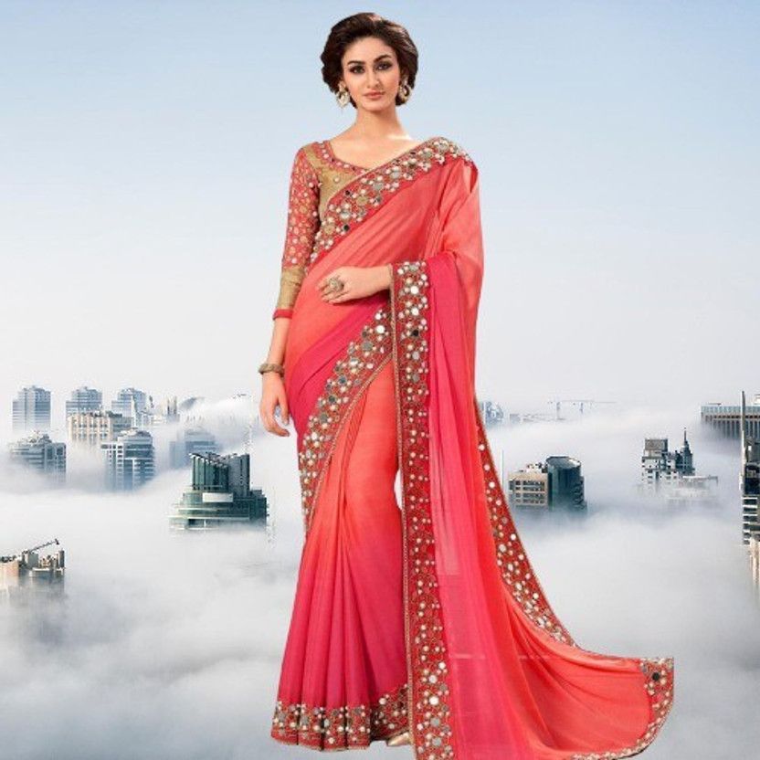 Self Design Bhagalpuri Georgette Saree  (Orange)